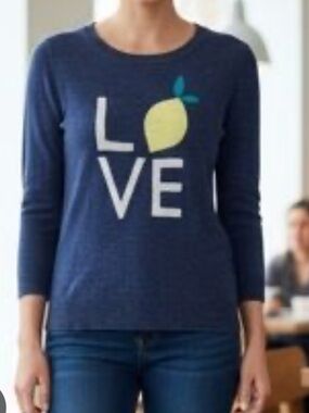 NWT GAP Navy 'LOVE' Lemon Graphic Long Sleeve Tunic Sweater - Sz XS